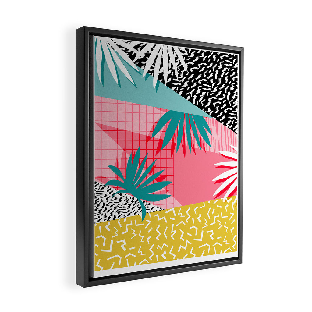 Bingo - throwback retro memphis neon tropical socal desert festival trendy hipster pattern pop art Framed Canvas Print Gallery Image 2