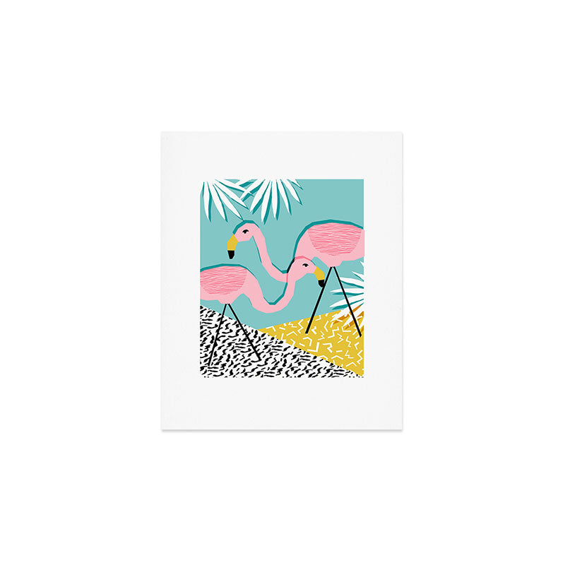 Bro - wacka design memphis throwback minimal retro hipster 1980s 80s neon pop art flamingo lawn Art Print Gallery Image 1