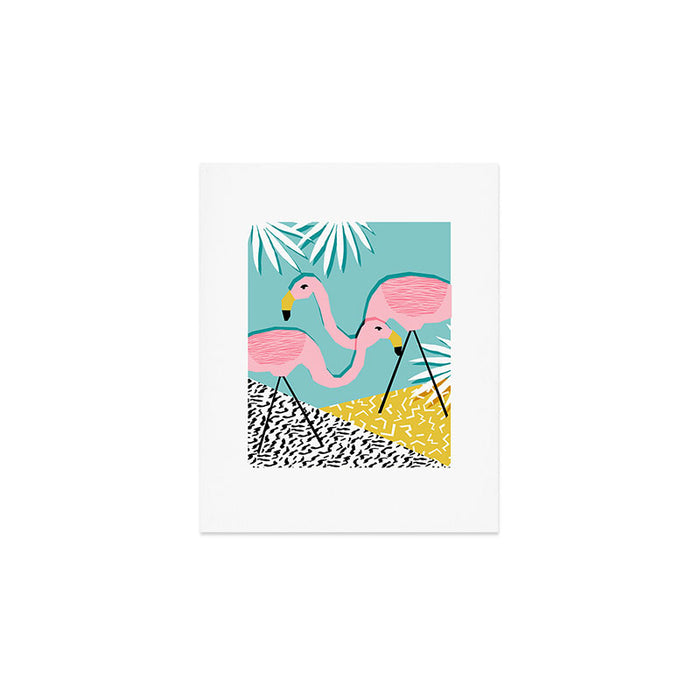 Bro - wacka design memphis throwback minimal retro hipster 1980s 80s neon pop art flamingo lawn Art Print Gallery Image 1