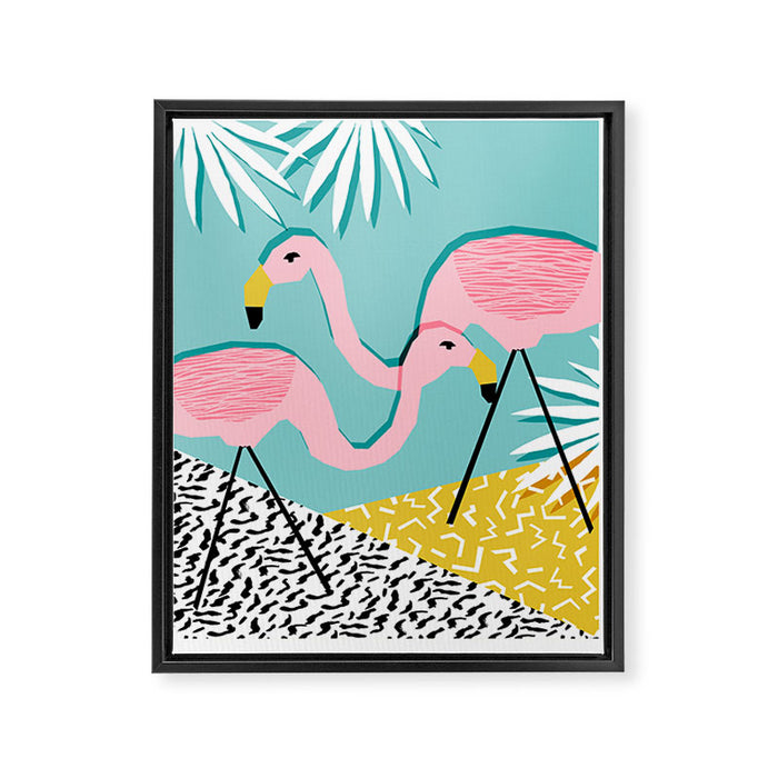 Bro - wacka design memphis throwback minimal retro hipster 1980s 80s neon pop art flamingo lawn Framed Canvas Print Gallery Image 1