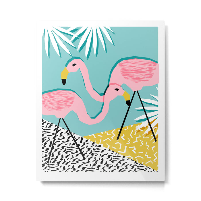 Bro - wacka design memphis throwback minimal retro hipster 1980s 80s neon pop art flamingo lawn Metal Print Gallery Image 1