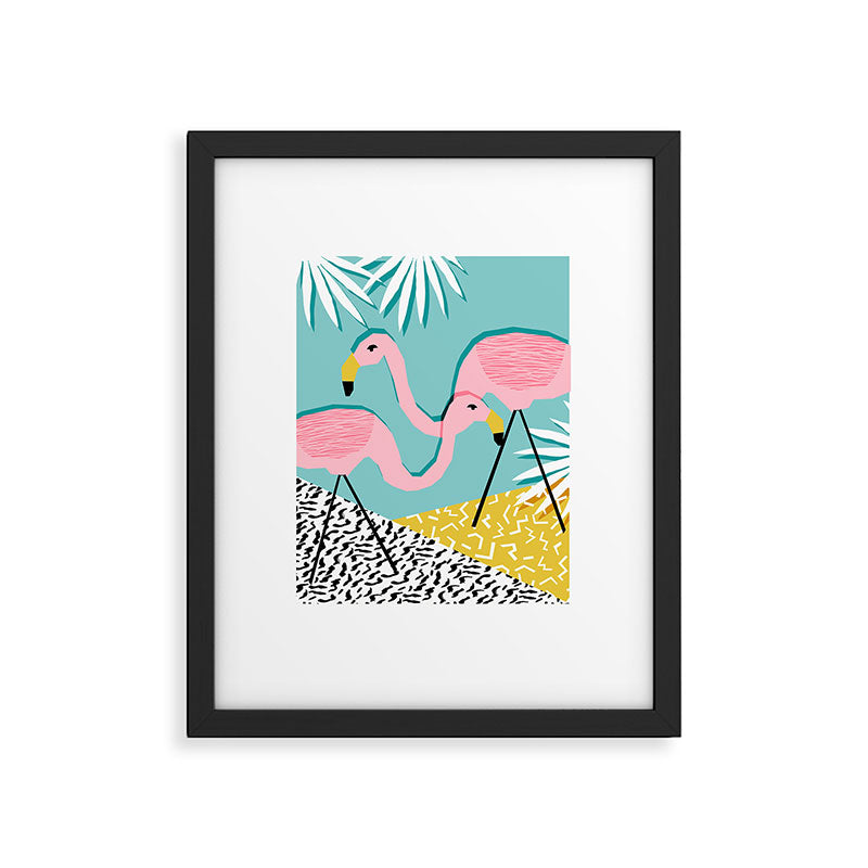 Bro - wacka design memphis throwback minimal retro hipster 1980s 80s neon pop art flamingo lawn Framed Art Print Gallery Image 5