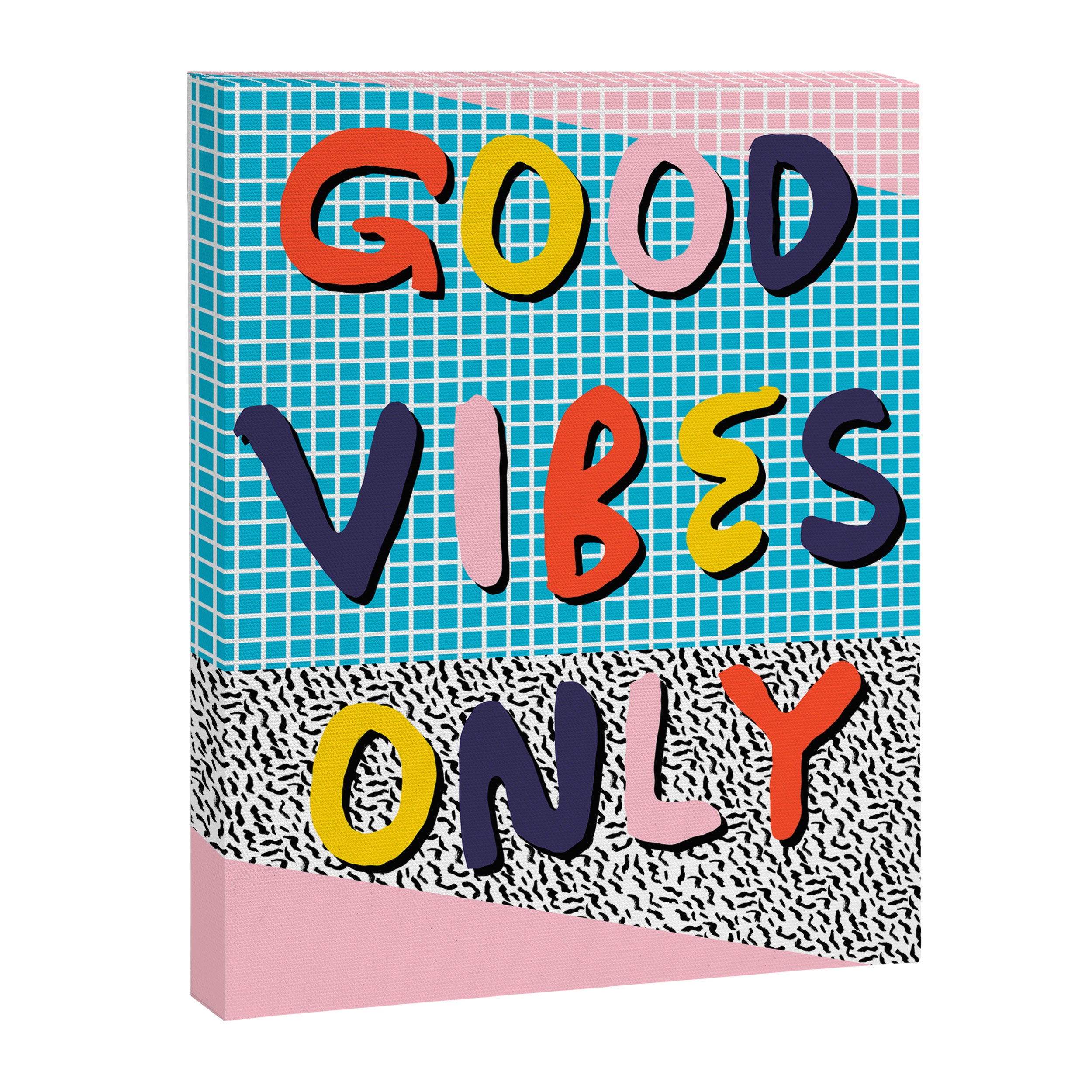 Check it - good vibes happy smiles fun modern memphis throwback art 1980's 80's 80s 1980s 1980 neon  Canvas Print Gallery Image 6