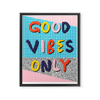 Check it - good vibes happy smiles fun modern memphis throwback art 1980's 80's 80s 1980s 1980 neon  Framed Canvas Print Gallery Image 6