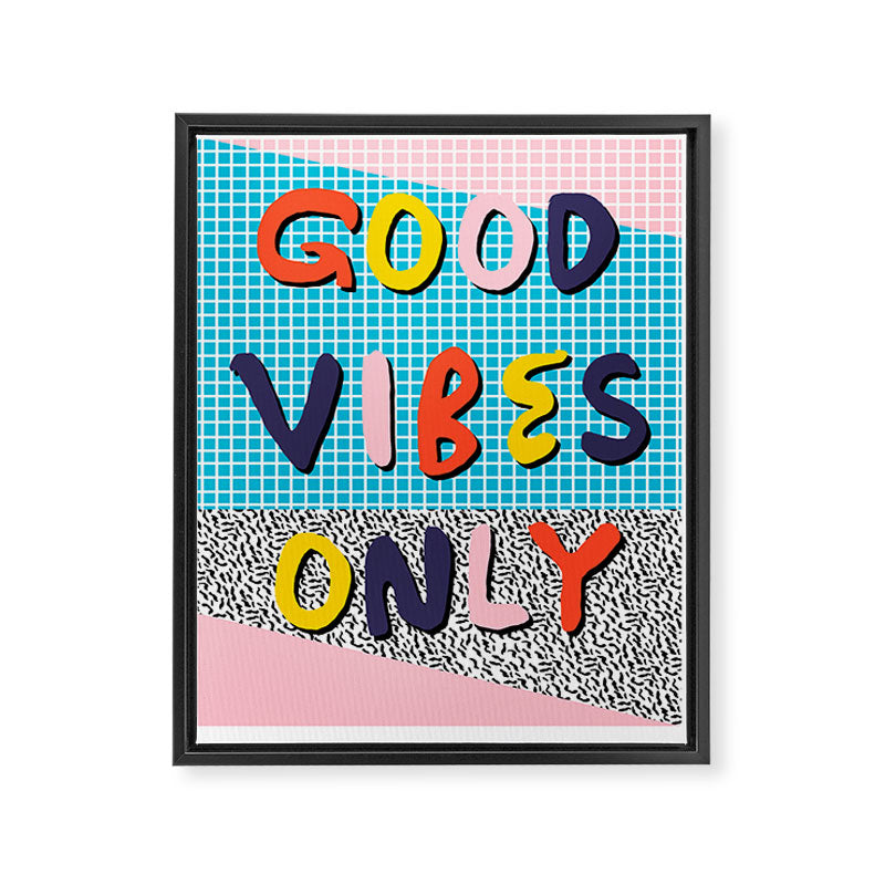 Check it - good vibes happy smiles fun modern memphis throwback art 1980's 80's 80s 1980s 1980 neon  Framed Canvas Print Gallery Image 6