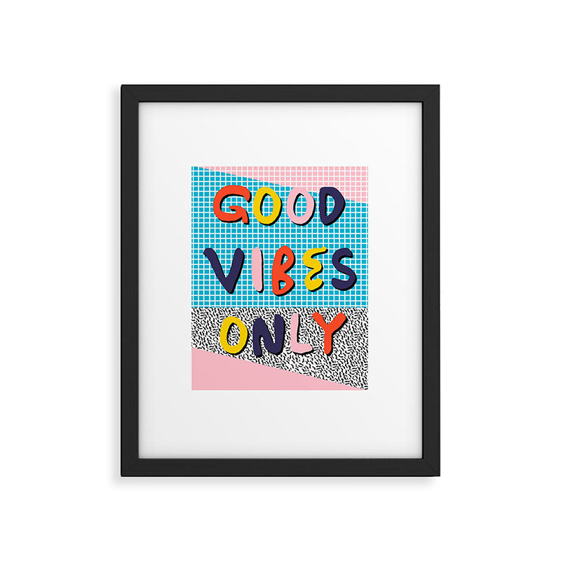 Check it - good vibes happy smiles fun modern memphis throwback art 1980's 80's 80s 1980s 1980 neon  Framed Art Print Gallery Image 5