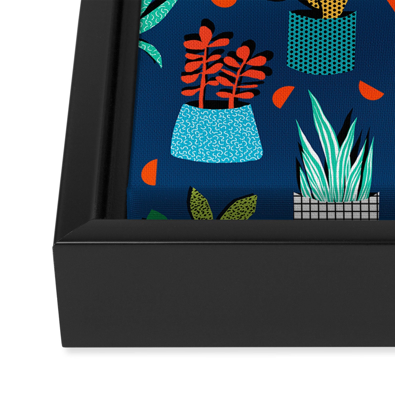 Check It - house plants indoor monstera neon bright modern pattern retro throwback memphis style Framed Canvas Print Gallery Image 3