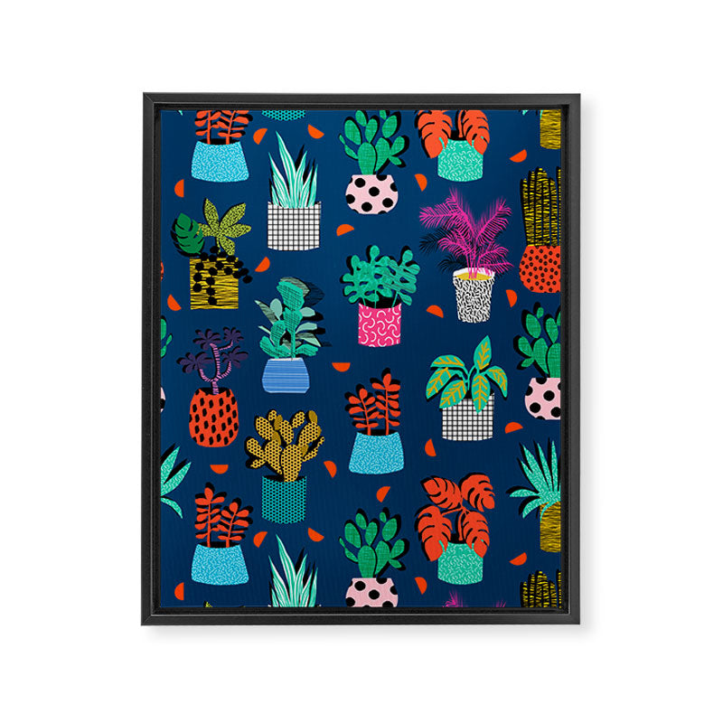 Check It - house plants indoor monstera neon bright modern pattern retro throwback memphis style Framed Canvas Print Gallery Image 6