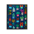Check It - house plants indoor monstera neon bright modern pattern retro throwback memphis style Framed Canvas Print Gallery Image 6