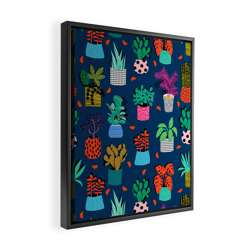 Check It - house plants indoor monstera neon bright modern pattern retro throwback memphis style Framed Canvas Print Gallery Image 2
