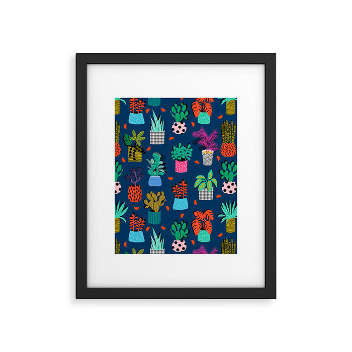 Check It - house plants indoor monstera neon bright modern pattern retro throwback memphis style Framed Art Print Gallery Image 1