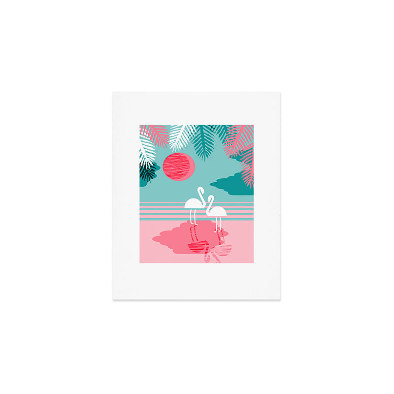 Chill Vibes - memphis retro throwback 1980s 80s neon pop art flamingo paradise socal vacation Art Print Gallery Image 1