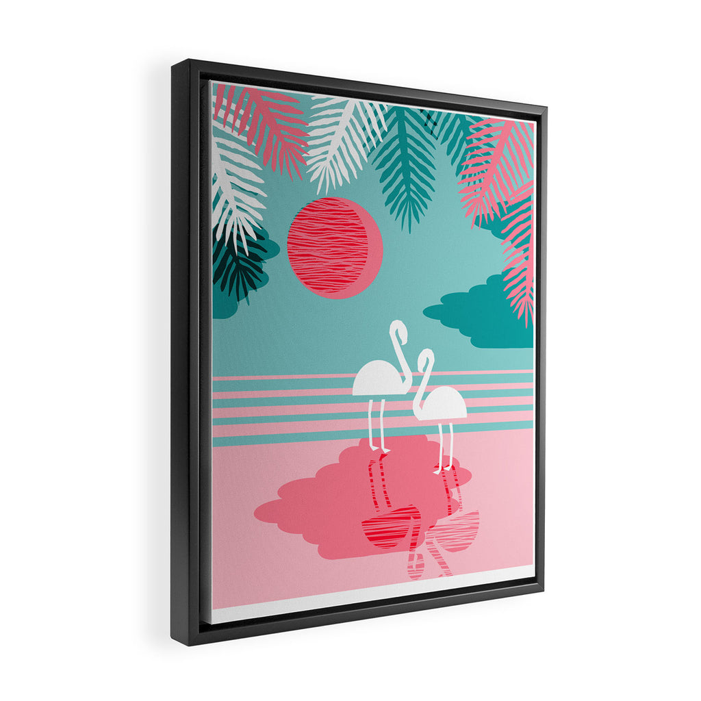 Chill Vibes - memphis retro throwback 1980s 80s neon pop art flamingo paradise socal vacation Framed Canvas Print Gallery Image 2