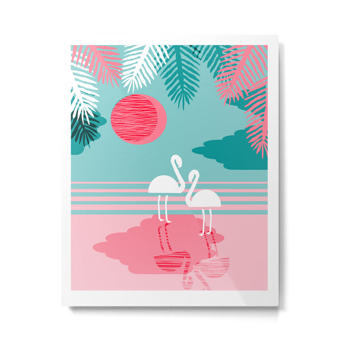 Chill Vibes - memphis retro throwback 1980s 80s neon pop art flamingo paradise socal vacation Metal Print Gallery Image 1