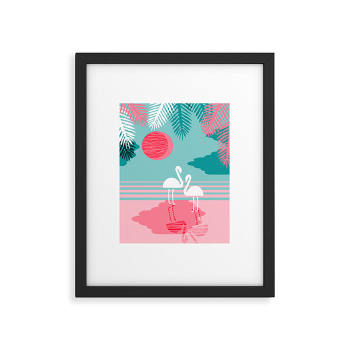 Chill Vibes - memphis retro throwback 1980s 80s neon pop art flamingo paradise socal vacation Framed Art Print Gallery Image 1