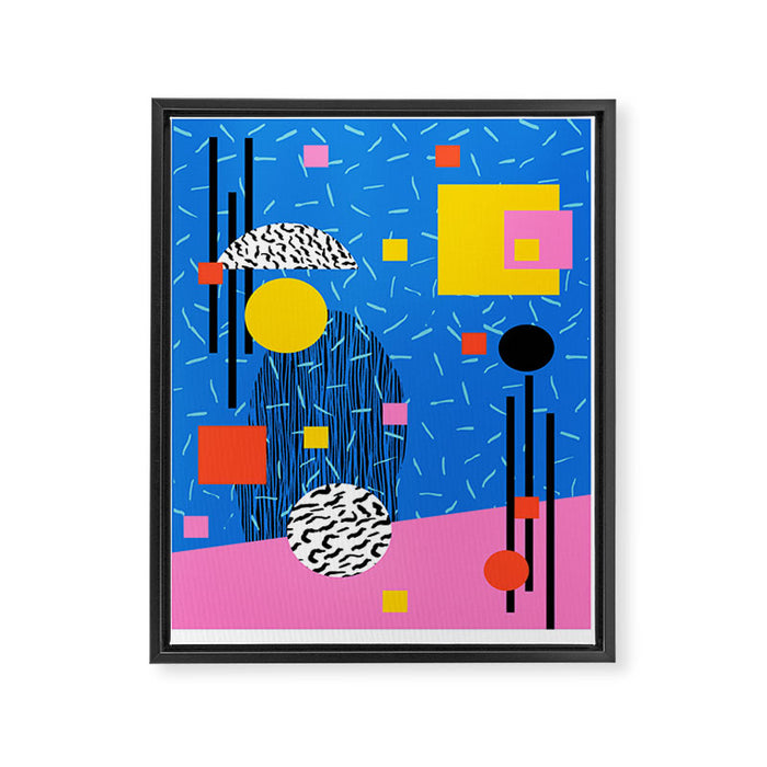 Crank - 80s retro throwback minimal abstract painting memphis style trendy vibes all day Framed Canvas Print Gallery Image 1