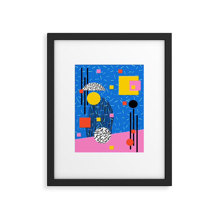 Crank - 80s retro throwback minimal abstract painting memphis style trendy vibes all day Framed Art Print Gallery Image 1