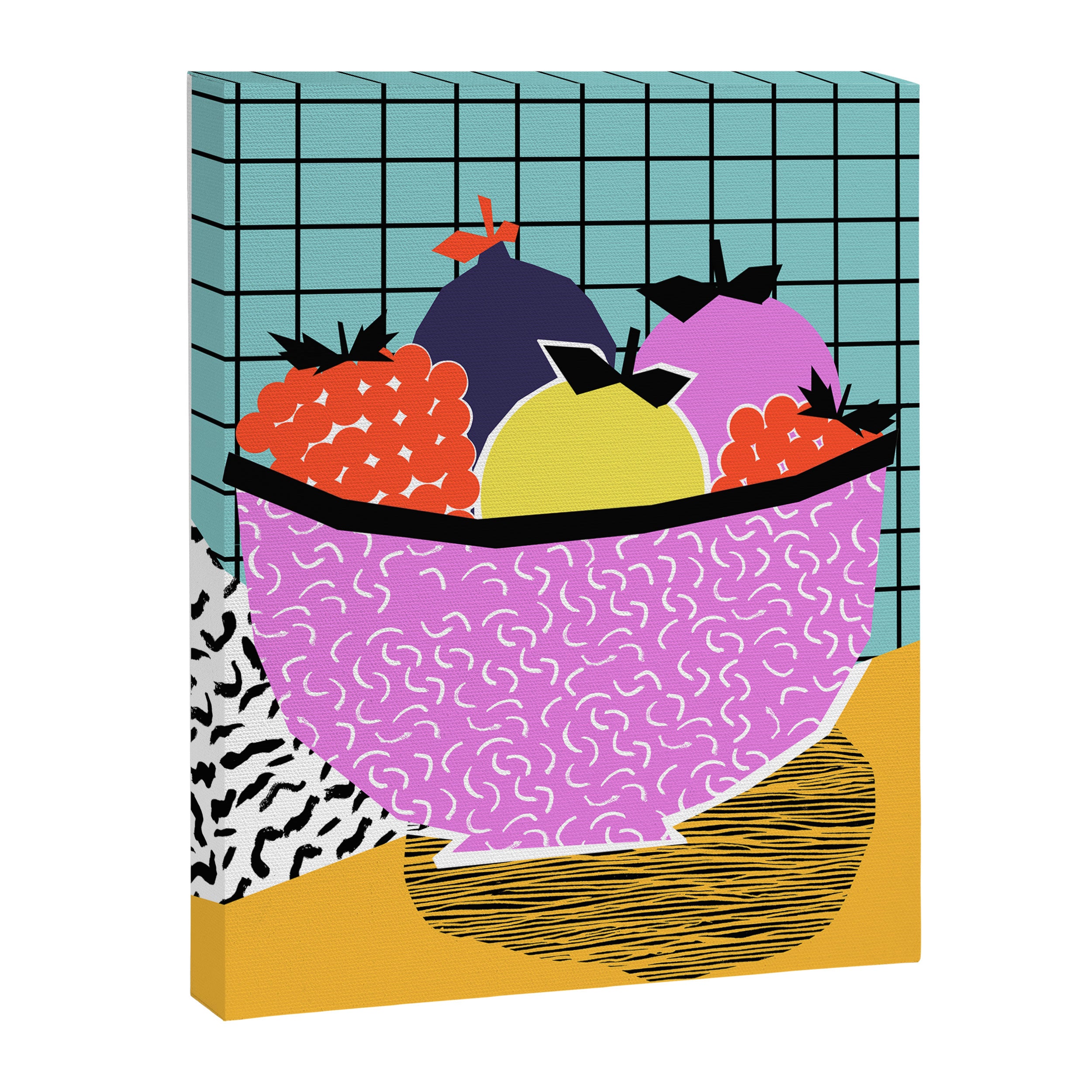 Crucial - modern pop art throwback neon miami memphis design geometric grid fruit food art print Canvas Print Gallery Image 6