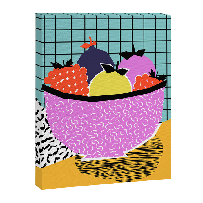 Crucial - modern pop art throwback neon miami memphis design geometric grid fruit food art print Canvas Print Gallery Image 1