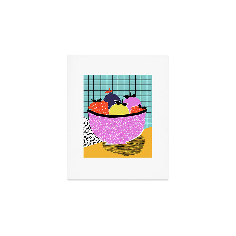 Crucial - modern pop art throwback neon miami memphis design geometric grid fruit food art print Art Print Gallery Image 1