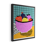 Crucial - modern pop art throwback neon miami memphis design geometric grid fruit food art print Framed Canvas Print Gallery Image 2