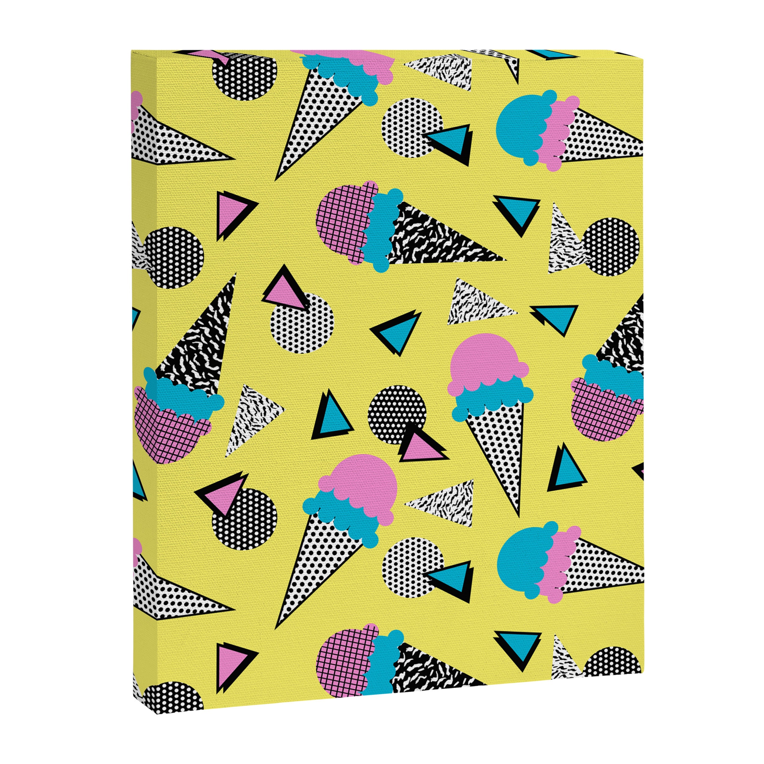 Cruncher - memphis throwback ice cream cone desert 1980s 80s style retro geometric neon pop art Canvas Print Gallery Image 6