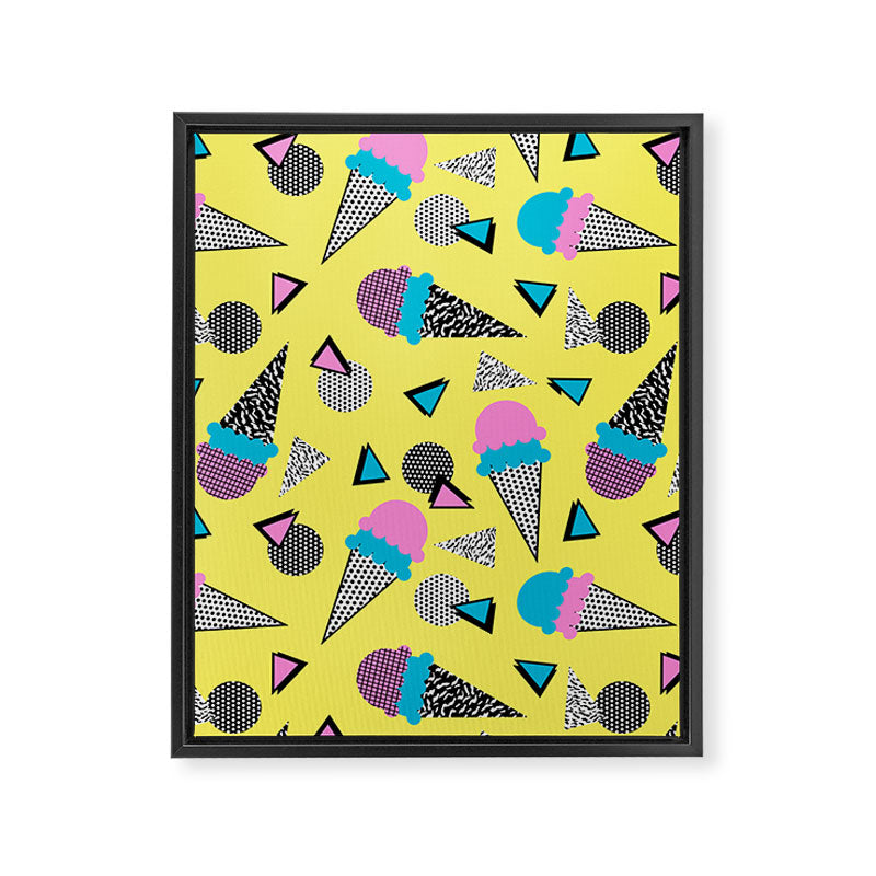 Cruncher - memphis throwback ice cream cone desert 1980s 80s style retro geometric neon pop art Framed Canvas Print Gallery Image 6