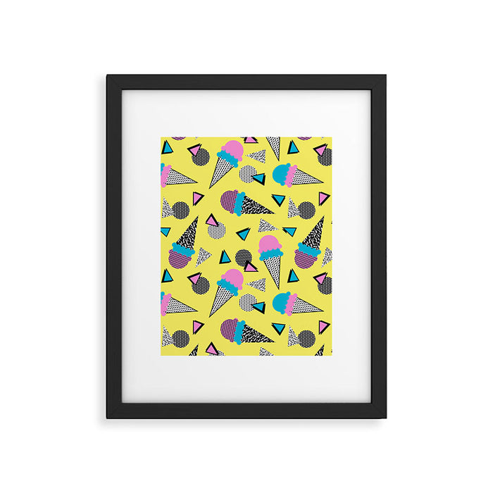Cruncher - memphis throwback ice cream cone desert 1980s 80s style retro geometric neon pop art Framed Art Print Gallery Image 1