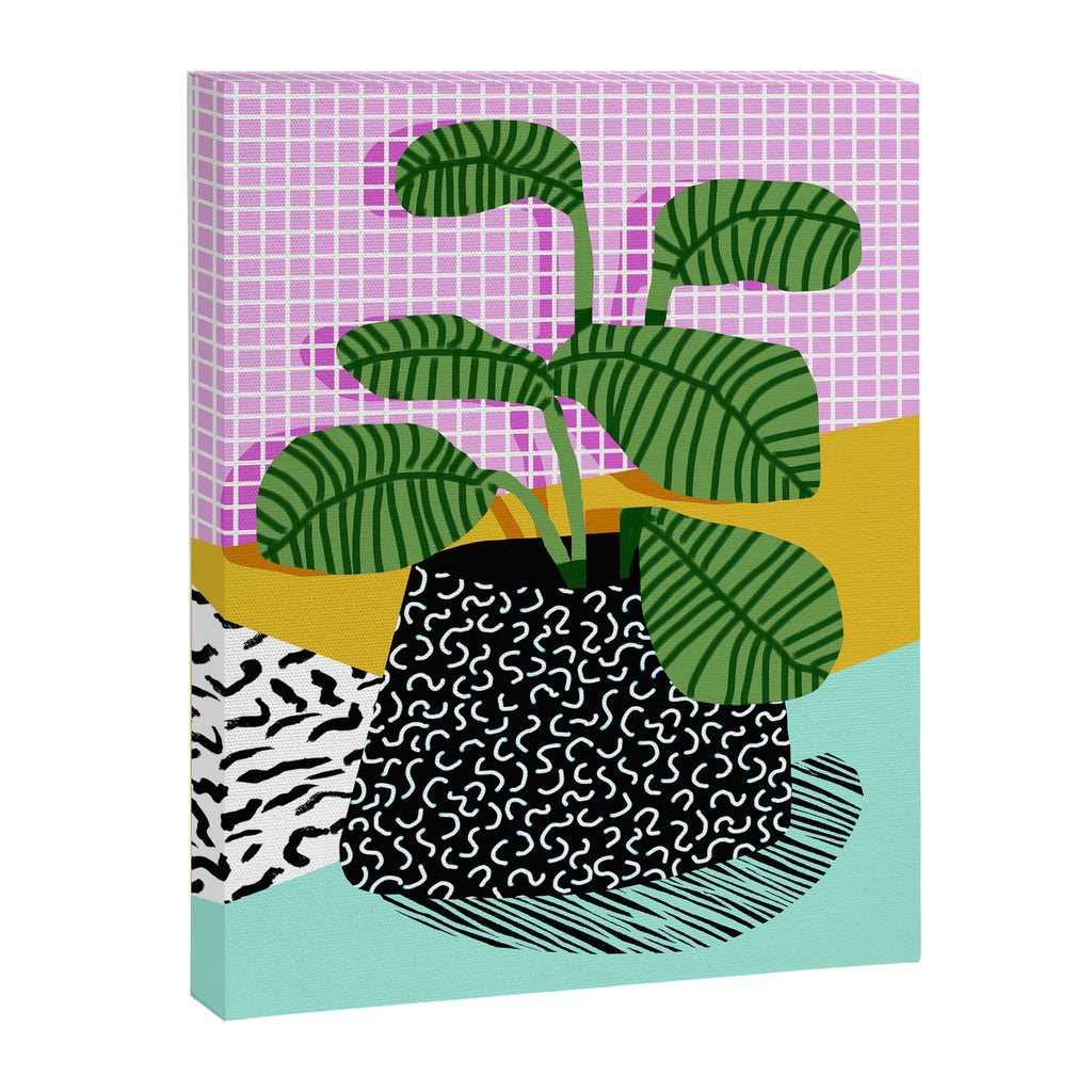 Decent - memphis retro neon throwback illustration pop art houseplant socal urban kids trendy art Canvas Print Gallery Image 6