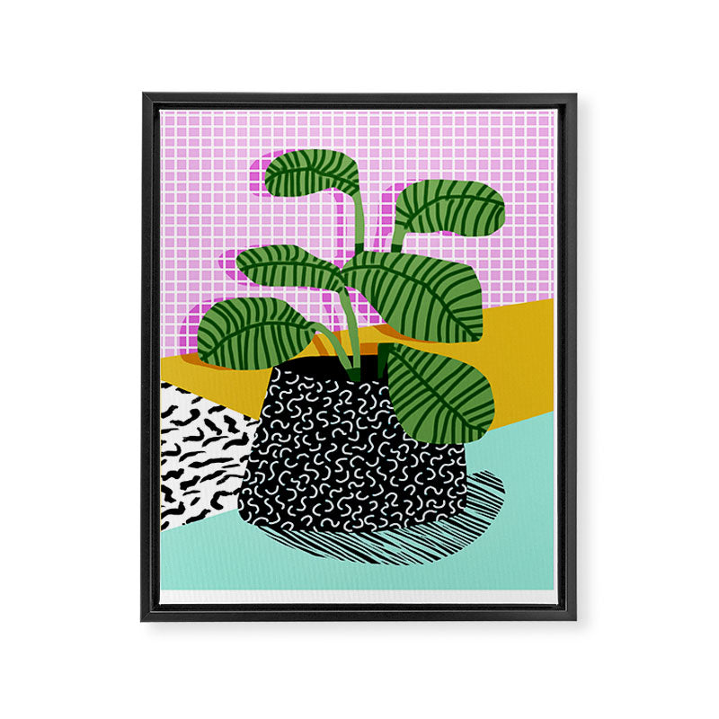 Decent - memphis retro neon throwback illustration pop art houseplant socal urban kids trendy art Framed Canvas Print Gallery Image 6