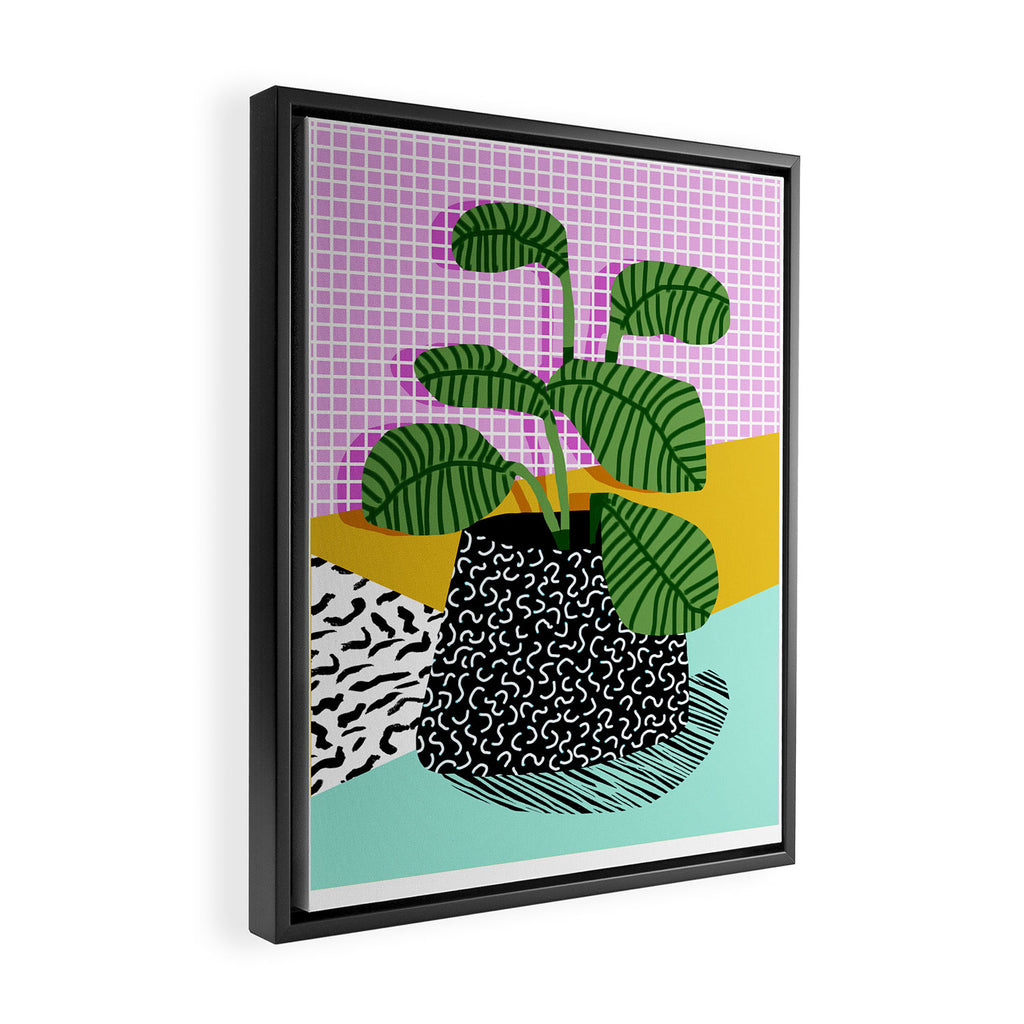 Decent - memphis retro neon throwback illustration pop art houseplant socal urban kids trendy art Framed Canvas Print Gallery Image 2
