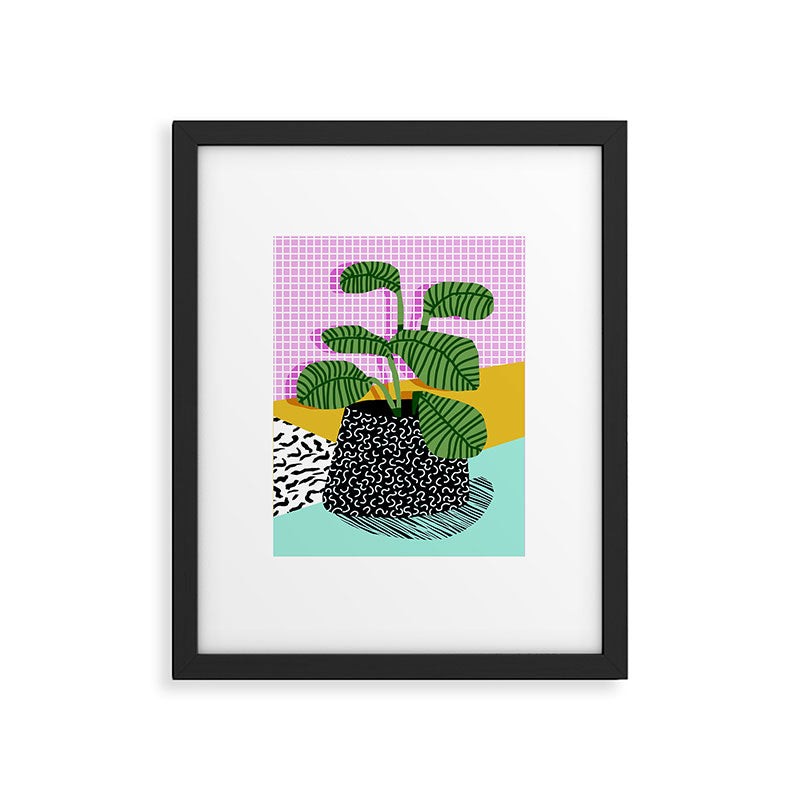 Decent - memphis retro neon throwback illustration pop art houseplant socal urban kids trendy art Framed Art Print Gallery Image 5