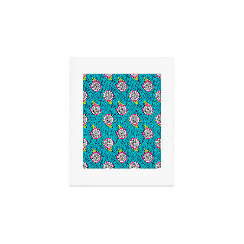 Dragonfruit retro style pattern tropical fruits vegan art print exotic throwback 80s Art Print Gallery Image 1