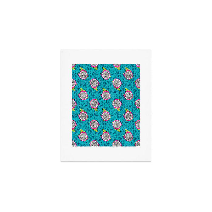 Dragonfruit retro style pattern tropical fruits vegan art print exotic throwback 80s Art Print Gallery Image 1