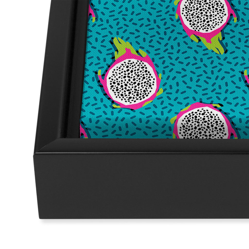Dragonfruit retro style pattern tropical fruits vegan art print exotic throwback 80s Framed Canvas Print Gallery Image 3