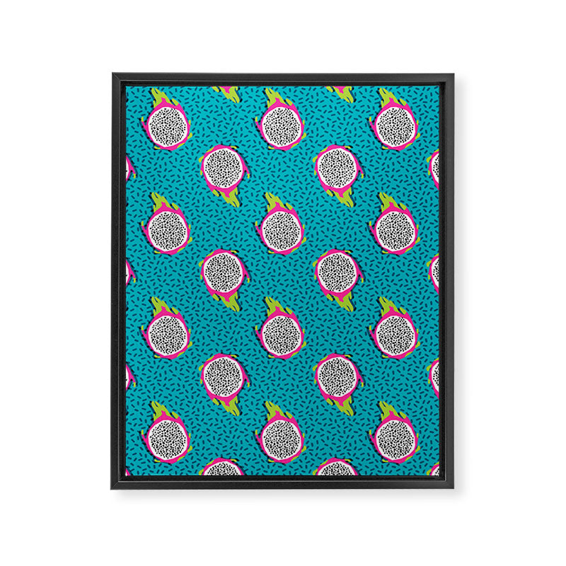 Dragonfruit retro style pattern tropical fruits vegan art print exotic throwback 80s Framed Canvas Print Gallery Image 6