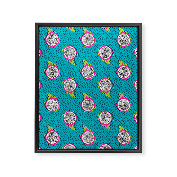 Dragonfruit retro style pattern tropical fruits vegan art print exotic throwback 80s Framed Canvas Print Gallery Image 1