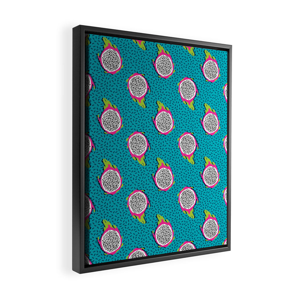 Dragonfruit retro style pattern tropical fruits vegan art print exotic throwback 80s Framed Canvas Print Gallery Image 2