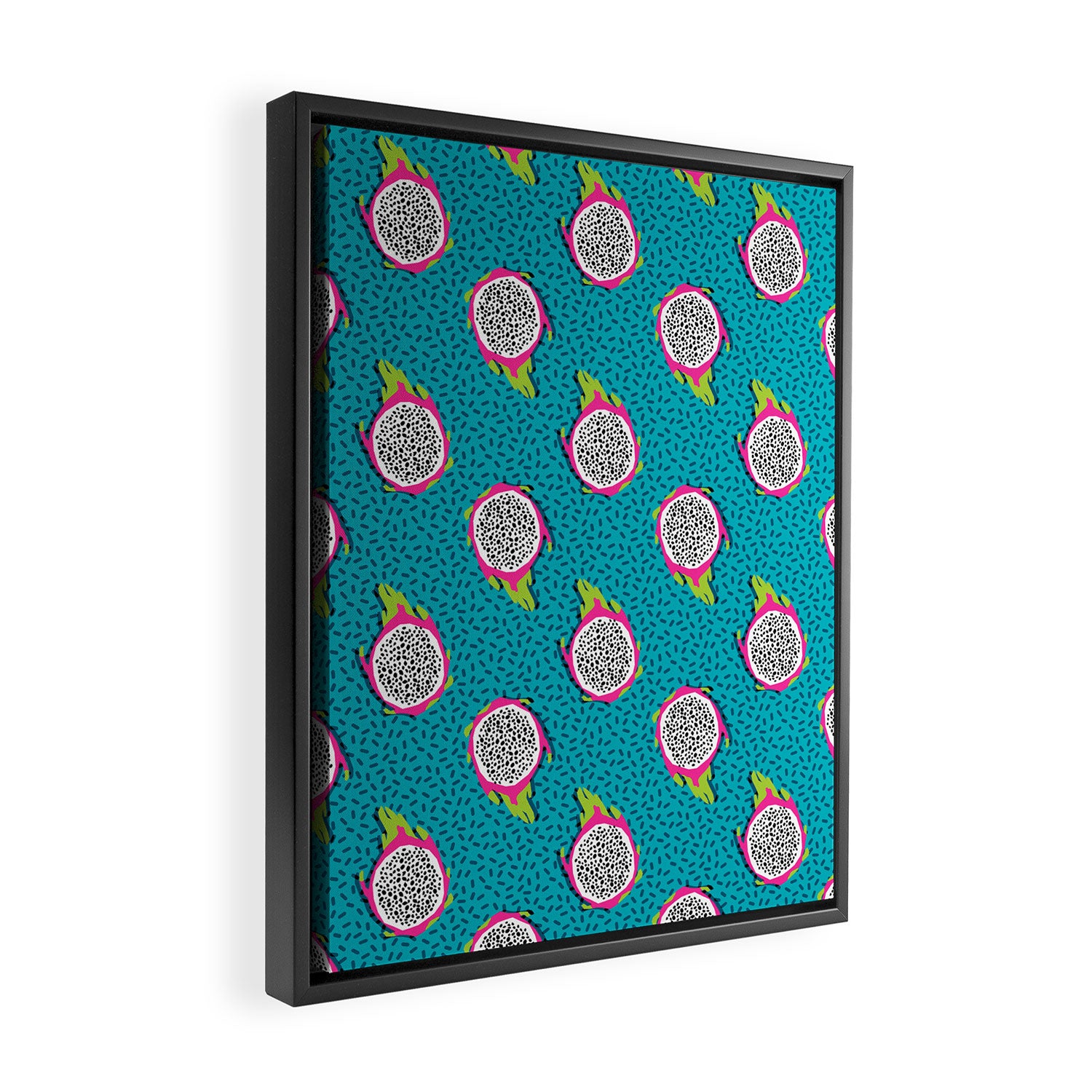 Dragonfruit retro style pattern tropical fruits vegan art print exotic throwback 80s Framed Canvas Print Gallery Image 2