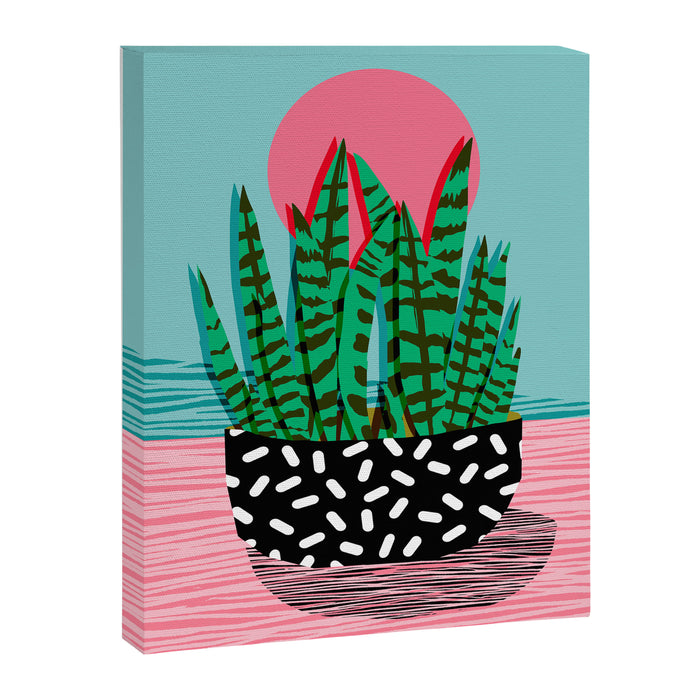 Edgy - wacka potted indoor house plant hipster retro throwback minimal 1980s 80s neon pop art Canvas Print Gallery Image 1