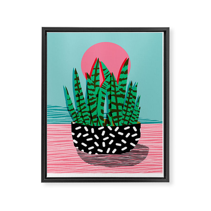Edgy - wacka potted indoor house plant hipster retro throwback minimal 1980s 80s neon pop art Framed Canvas Print Gallery Image 6