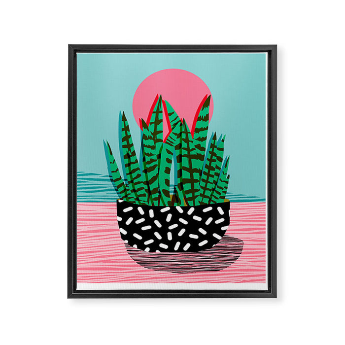 Edgy - wacka potted indoor house plant hipster retro throwback minimal 1980s 80s neon pop art Framed Canvas Print Gallery Image 1