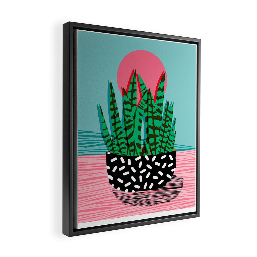 Edgy - wacka potted indoor house plant hipster retro throwback minimal 1980s 80s neon pop art Framed Canvas Print Gallery Image 2