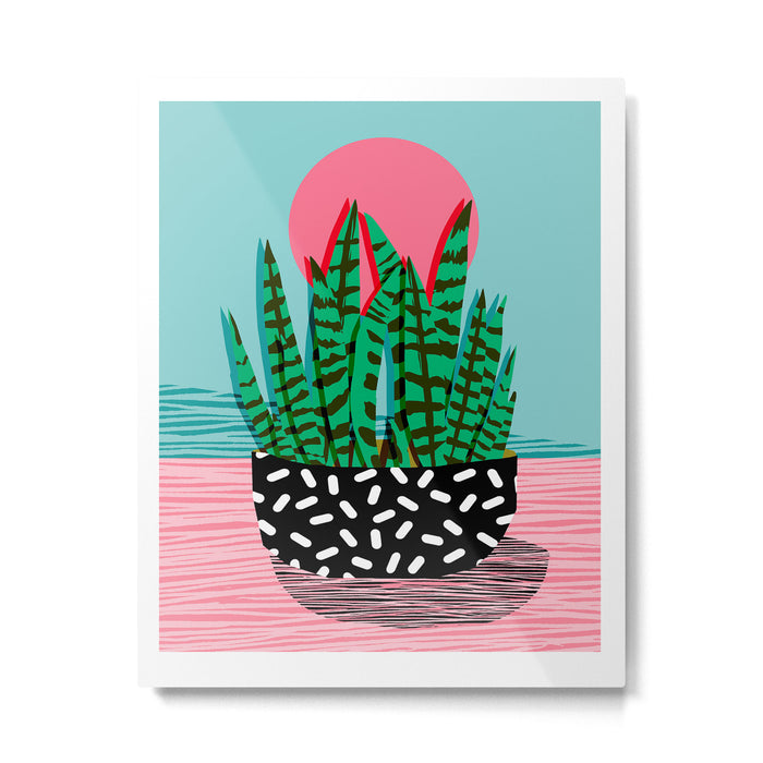 Edgy - wacka potted indoor house plant hipster retro throwback minimal 1980s 80s neon pop art Metal Print Gallery Image 1