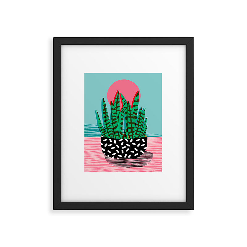 Edgy - wacka potted indoor house plant hipster retro throwback minimal 1980s 80s neon pop art Framed Art Print Gallery Image 5