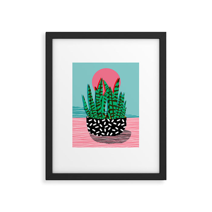 Edgy - wacka potted indoor house plant hipster retro throwback minimal 1980s 80s neon pop art Framed Art Print Gallery Image 1