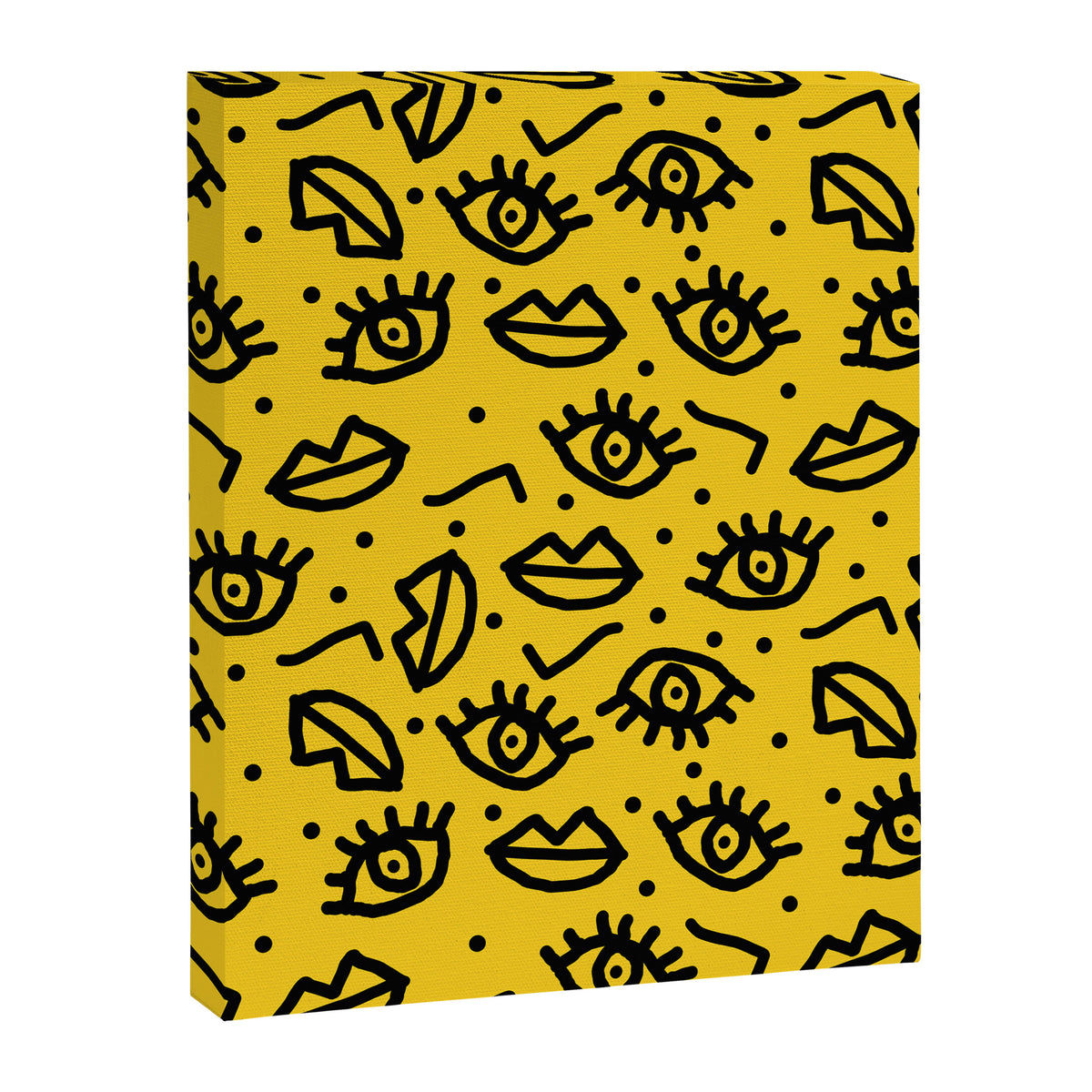 Face Time - retro throwback minimal pattern eyes faces 1980s 80s vintage memphis drawing monochrome Canvas Print Gallery Image 6