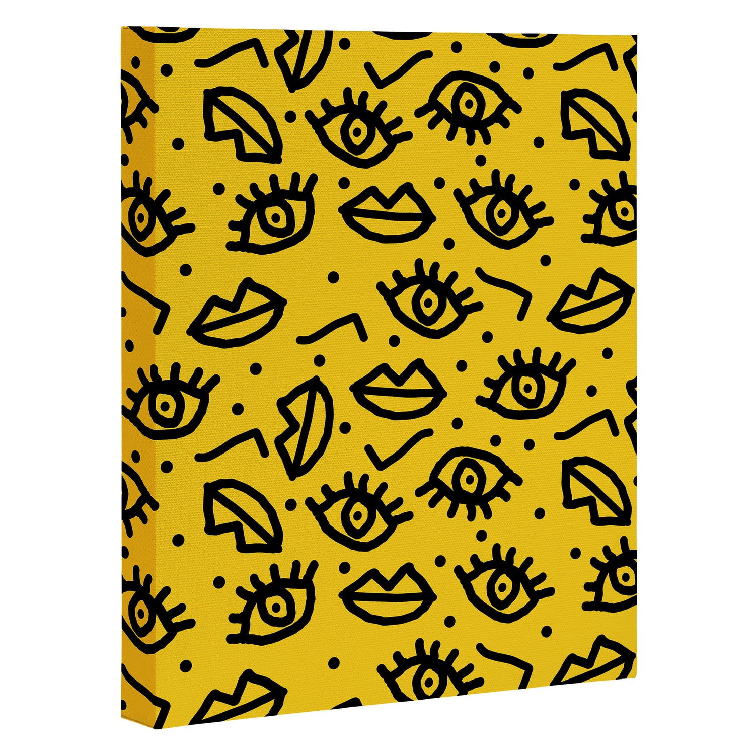 Face Time - retro throwback minimal pattern eyes faces 1980s 80s vintage memphis drawing monochrome Canvas Print Gallery Image 3
