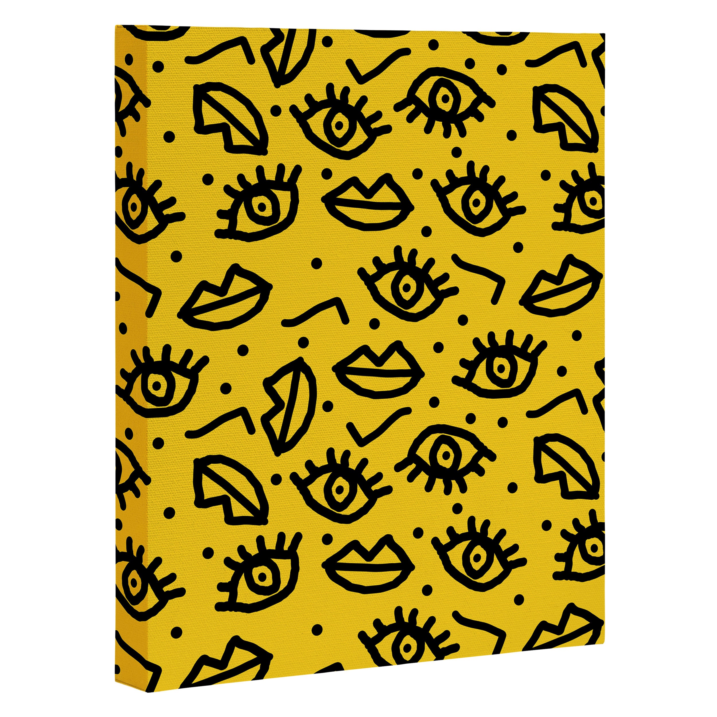 Face Time - retro throwback minimal pattern eyes faces 1980s 80s vintage memphis drawing monochrome Canvas Print Gallery Image 3
