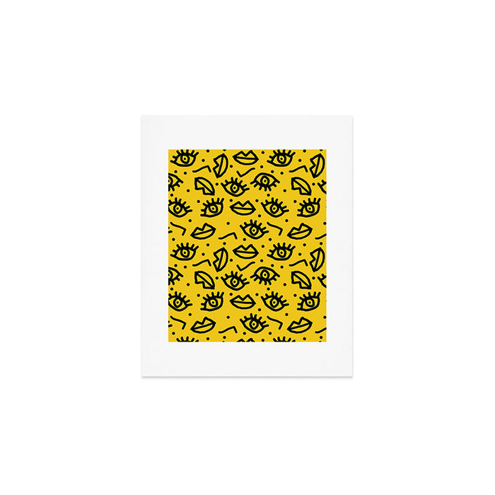 Face Time - retro throwback minimal pattern eyes faces 1980s 80s vintage memphis drawing monochrome Art Print Gallery Image 1